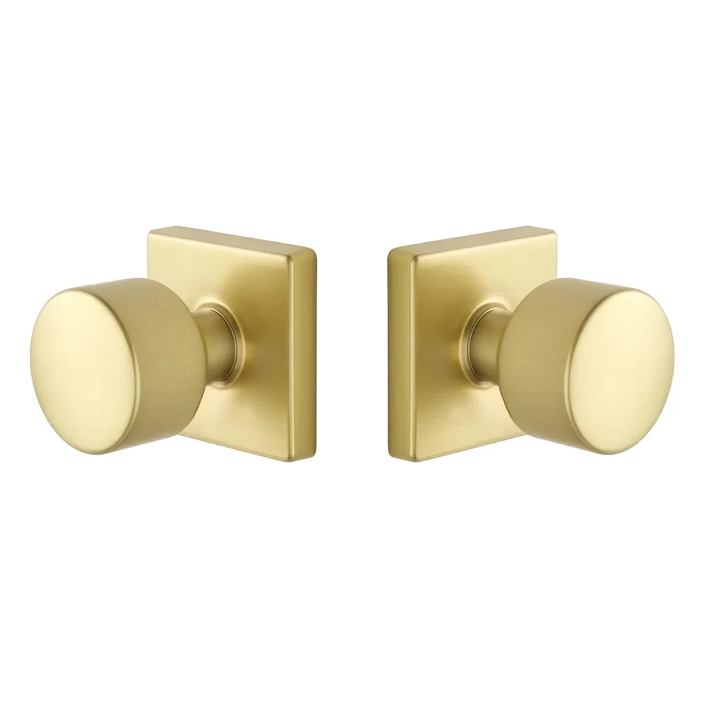 Page knob with square rosette in Satin Brass