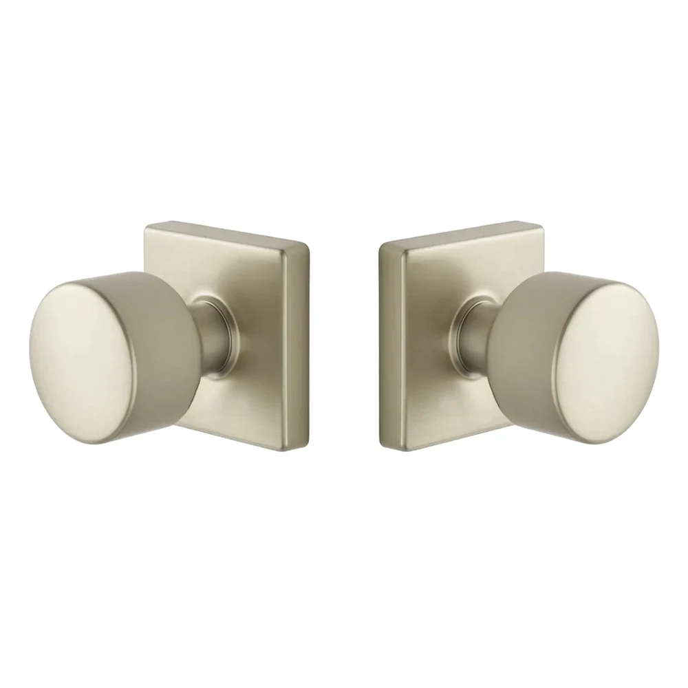 Page knob with square rosette in Satin Nickel
