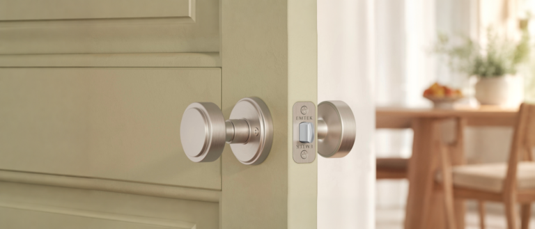 Tyler knob in Satin Nickel with a round rosette